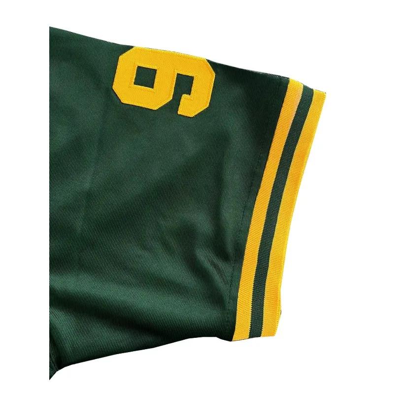 Vert pour hommes # 92 Maillot de rugby américain orné d'or/jaune – Chemise de sport ample et respira