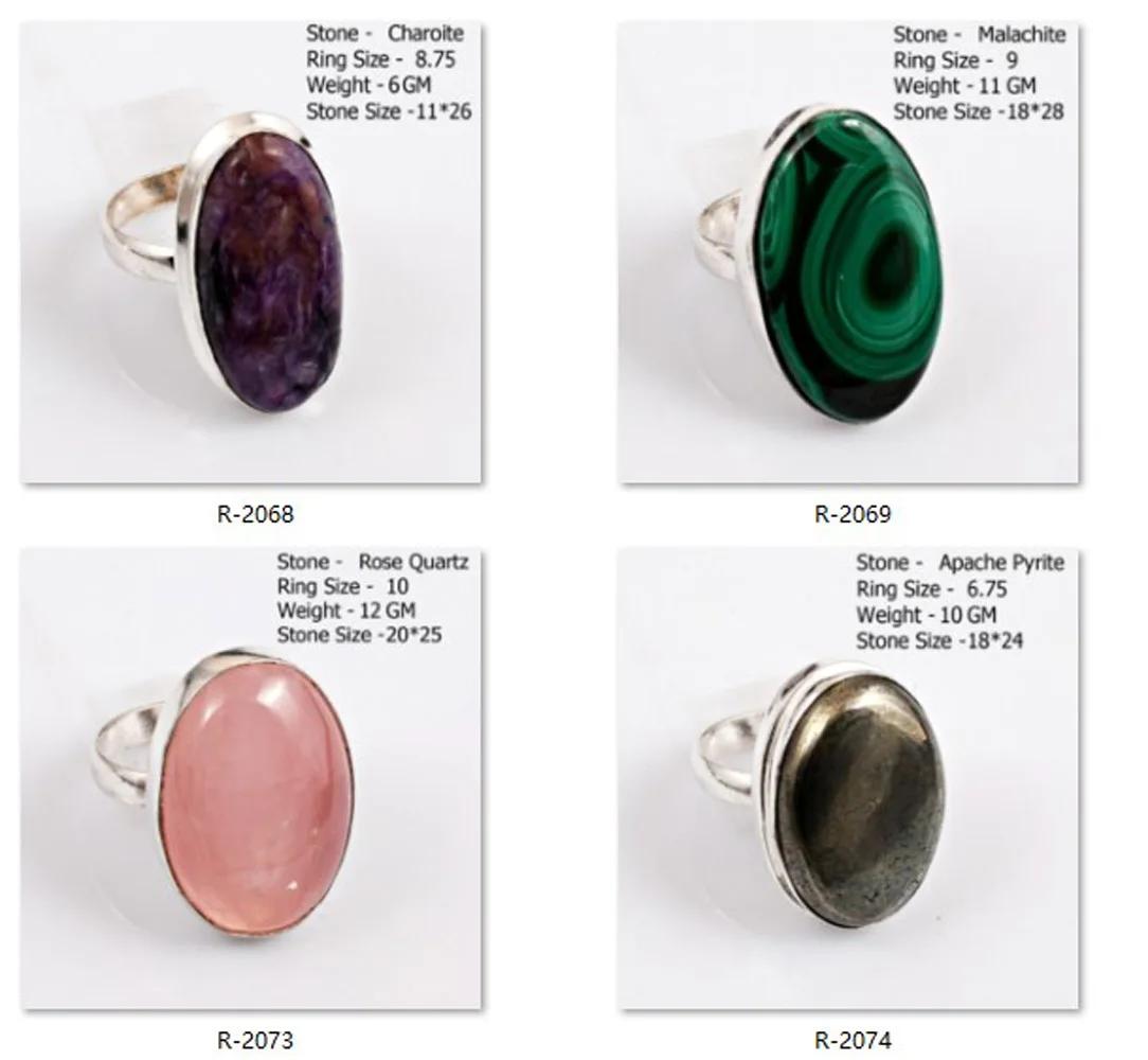 Bague en Malachite, Amazonite, Turquoise, Jaspe, Agate, Charoïte, Topaze Bleue, Labradorite, Pierre