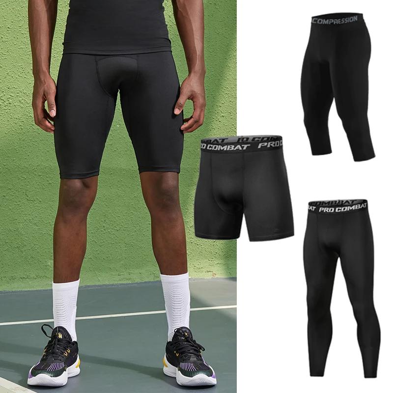 Pantalons de Compression pour hommes, collants de course, Leggings de basket-ball secs et frais, col