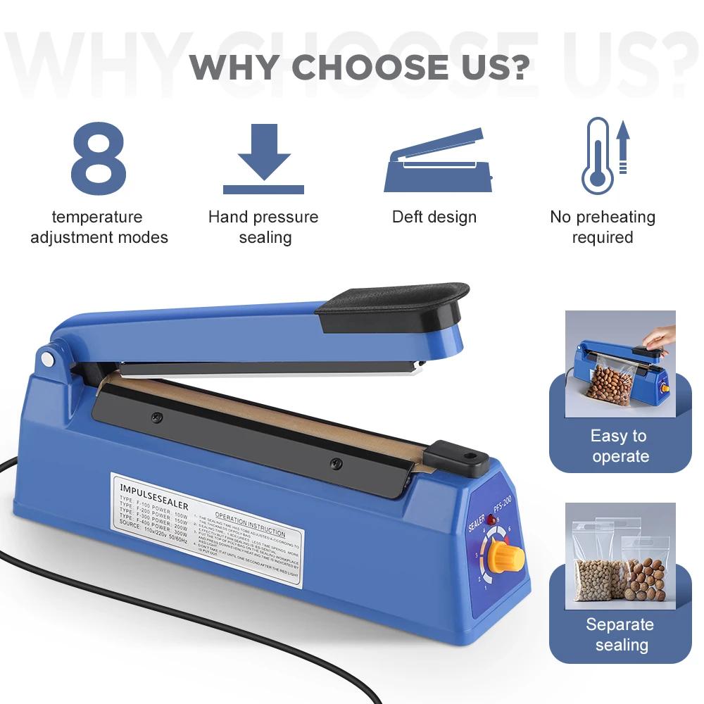 Machine de thermoscellage manuelle de scelleur d'impulsion pour des sacs en plastique de 8 pouces, M
