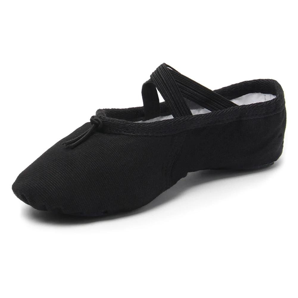 Chaussures de Ballet plates pour filles, ballerines en toile noires et roses, chaussures de danse po