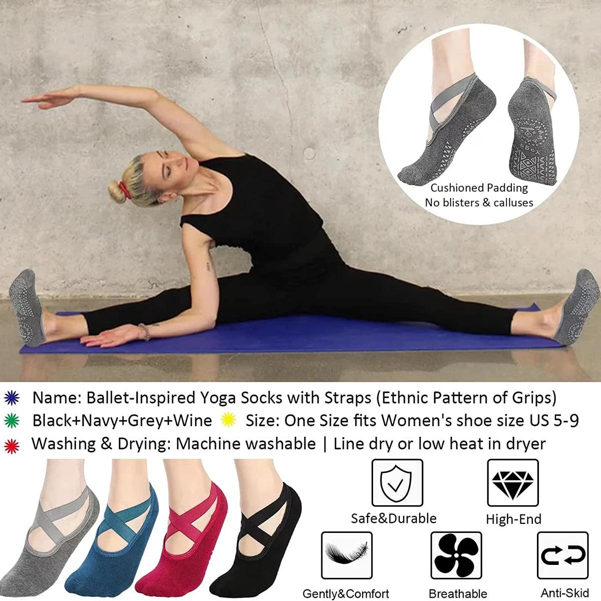 Chaussettes de yoga respirantes pour femmes - Chaussettes antidérapantes en silicone pour pilates, ballet et fitness