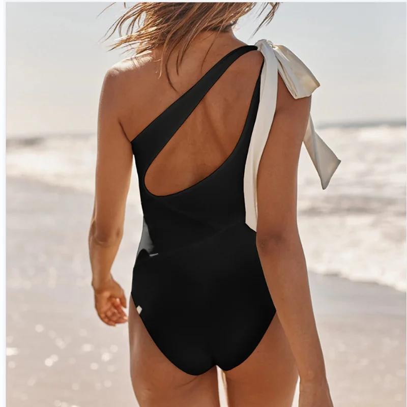 Été noir Sexy une pièce maillots de bain fermé femmes maillots de bain Push Up vêtements de natation