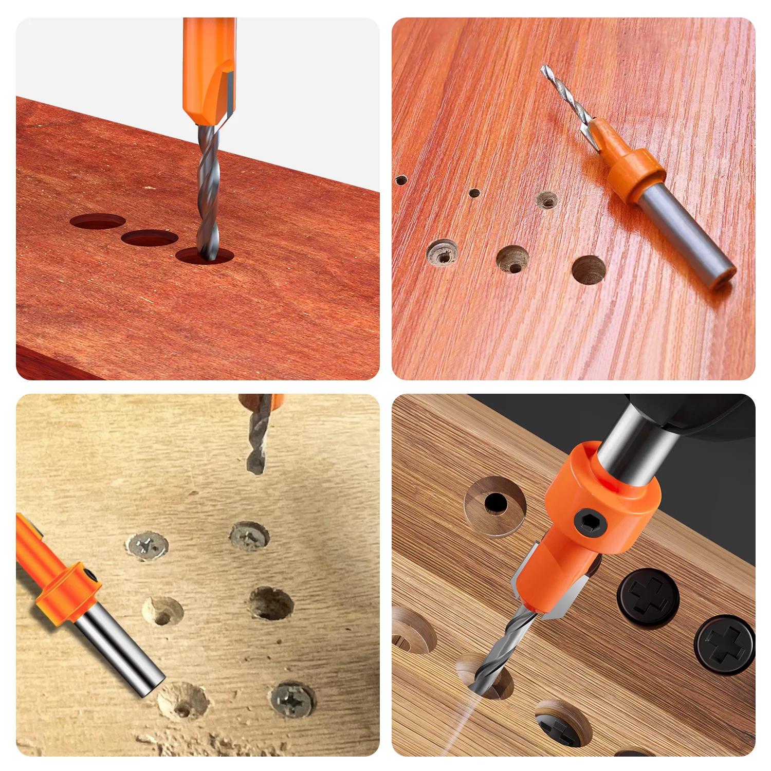HUHAO 1/5 pièces contre-évier foret ensemble pour bois 8mm tige HSS bois vis perceuse routeur Bits t