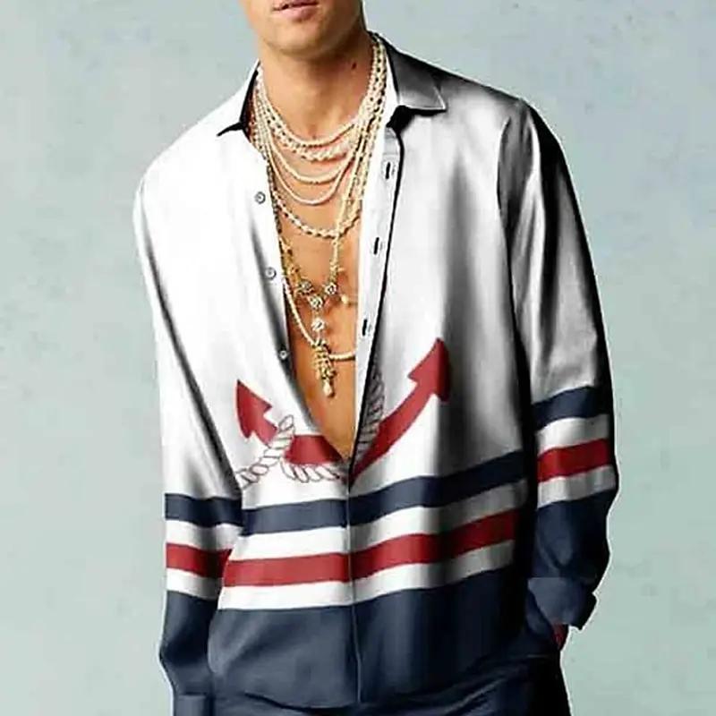 Chemise pour hommes rétro musique motif floral imprimé coupe ajustée rue extérieure à manches longue