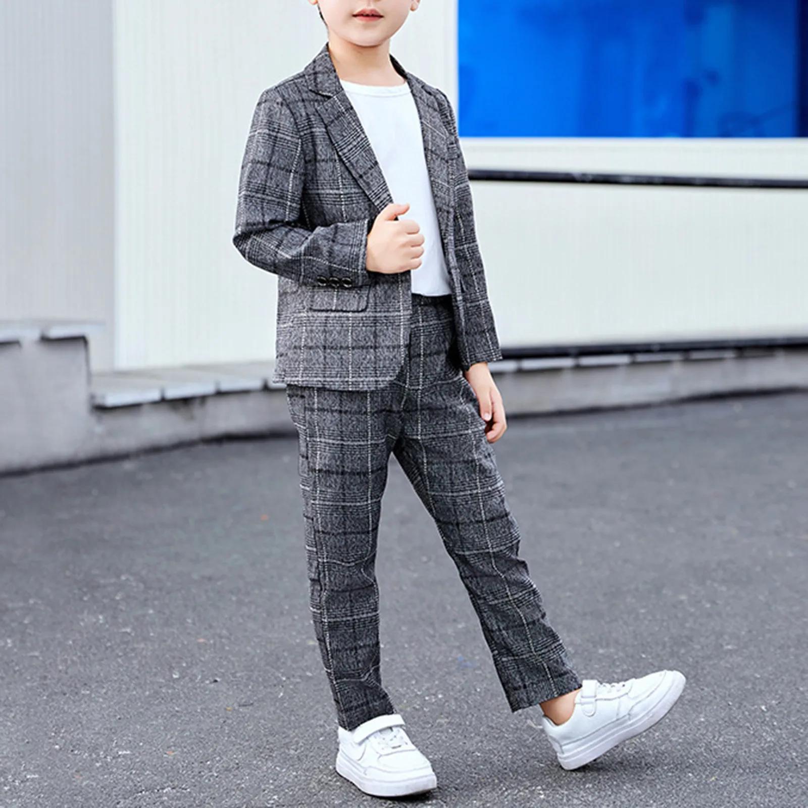Costumes décontractés à carreaux Slim Fit pour garçons, blazer et pantalon pour enfants, costume de