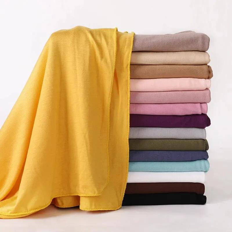 Foulard Hijab en Jersey de coton Modal, Long châle musulman, Turban uni et doux, couvre-chef pour fe