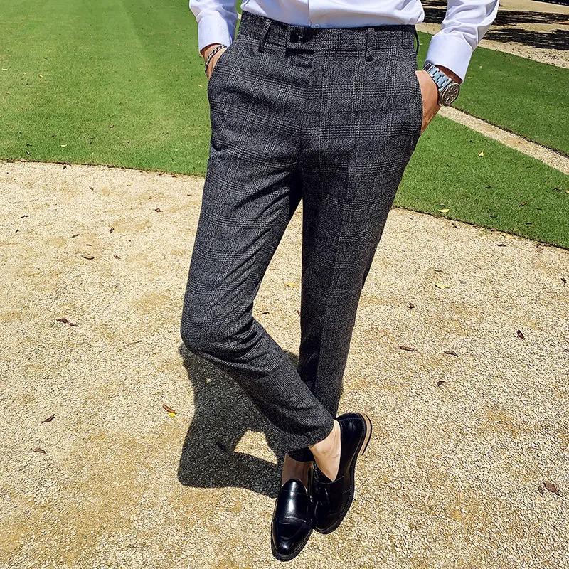 Pantalon de costume à carreaux décontracté pour homme, pantalon de costume ajusté pour homme, pantal
