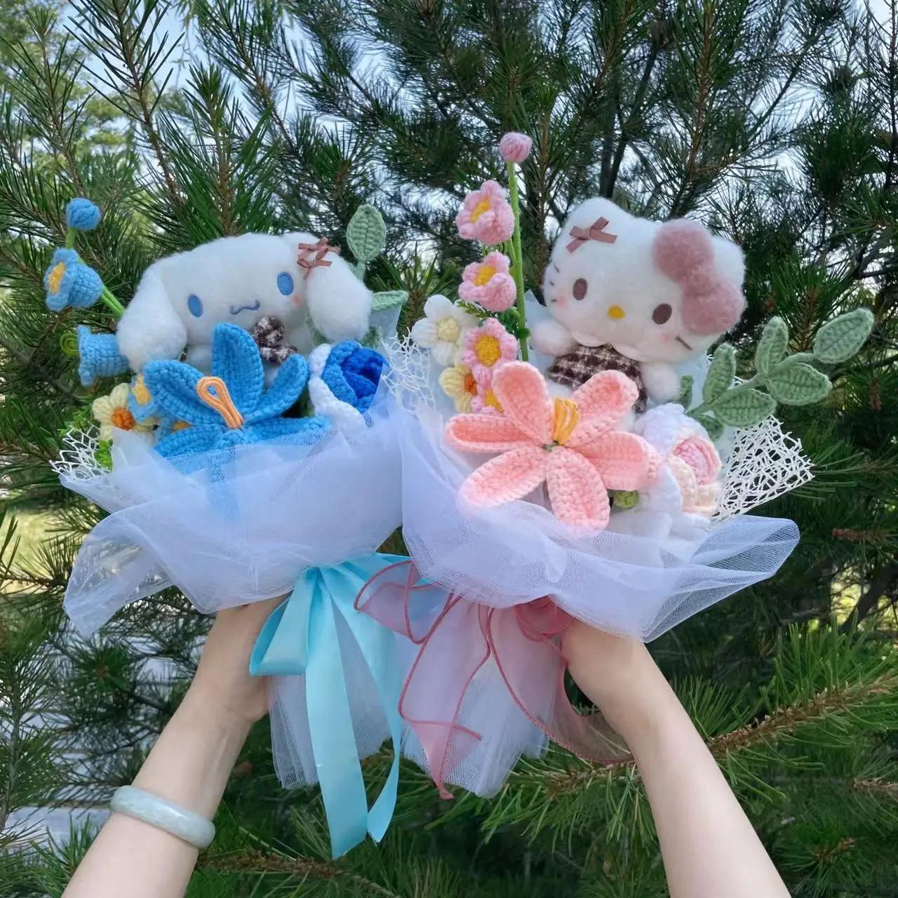 Dessin animé ma mélodie Kuromi cannelle Kt chat en peluche poupée jouet fleur Bouquet boîte-cadeau s