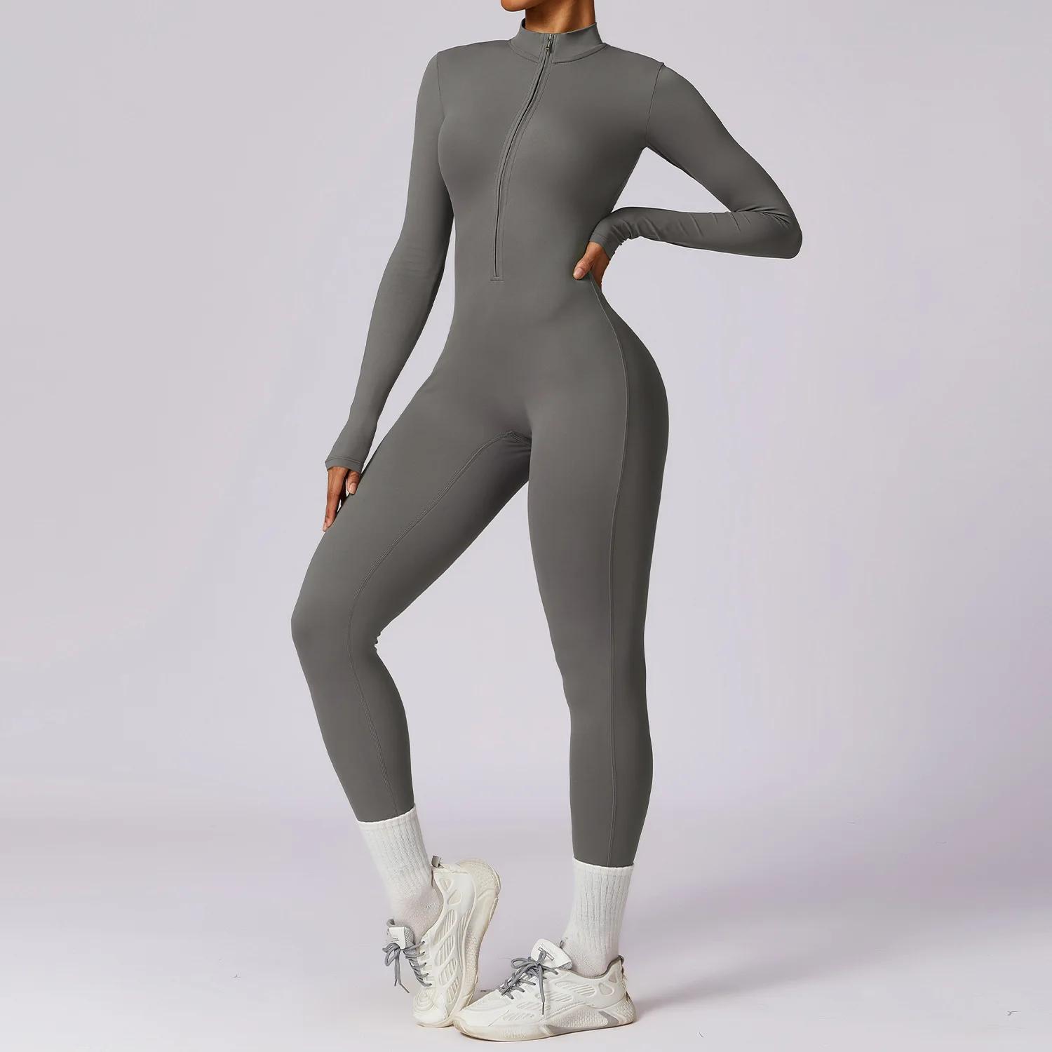 Combinaison de Yoga Femme Push Up Manches Longues - Vêtement Fitness Élastique Une Pièce pour Course