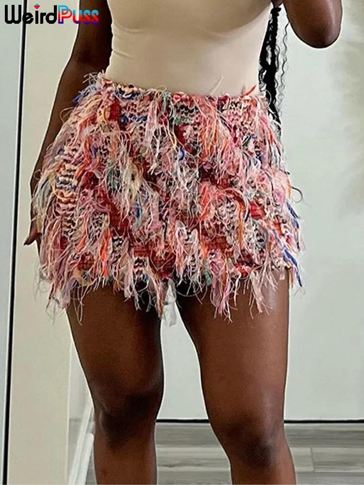 Jupes à pampilles colorées pour femmes, chat bizarre, hanche pêche, tricot fin, sauvage, Sexy, minui