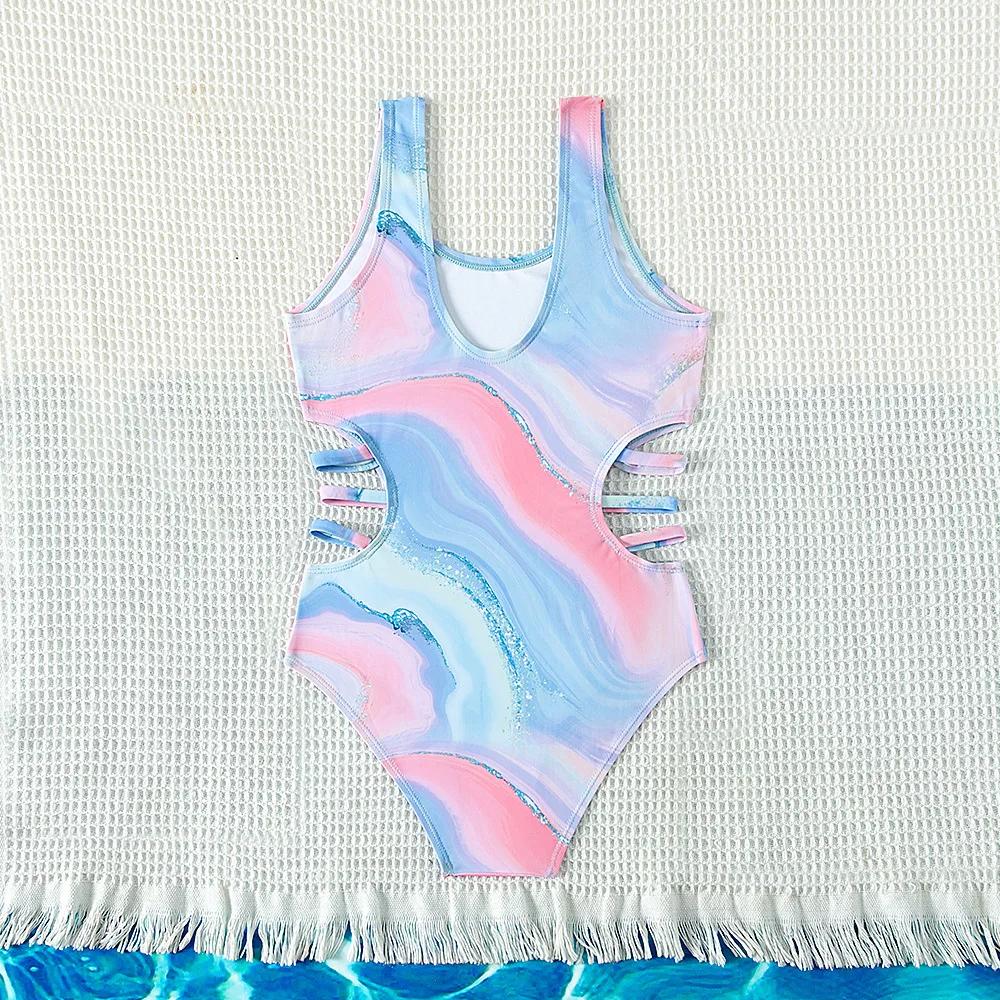 Maillot de bain une pièce tie-dye bleu pour enfants adolescents design nouveau 5 à 15 ans