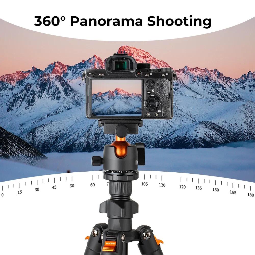 K&F CONCEPT Trépied de voyage portable pour appareil photo, trépied flexible pour vlog avec tête sph