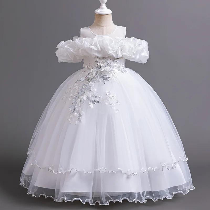 Robes de demoiselle d'honneur en tulle pour filles, robes de princesse, nœud de fille, costume de No