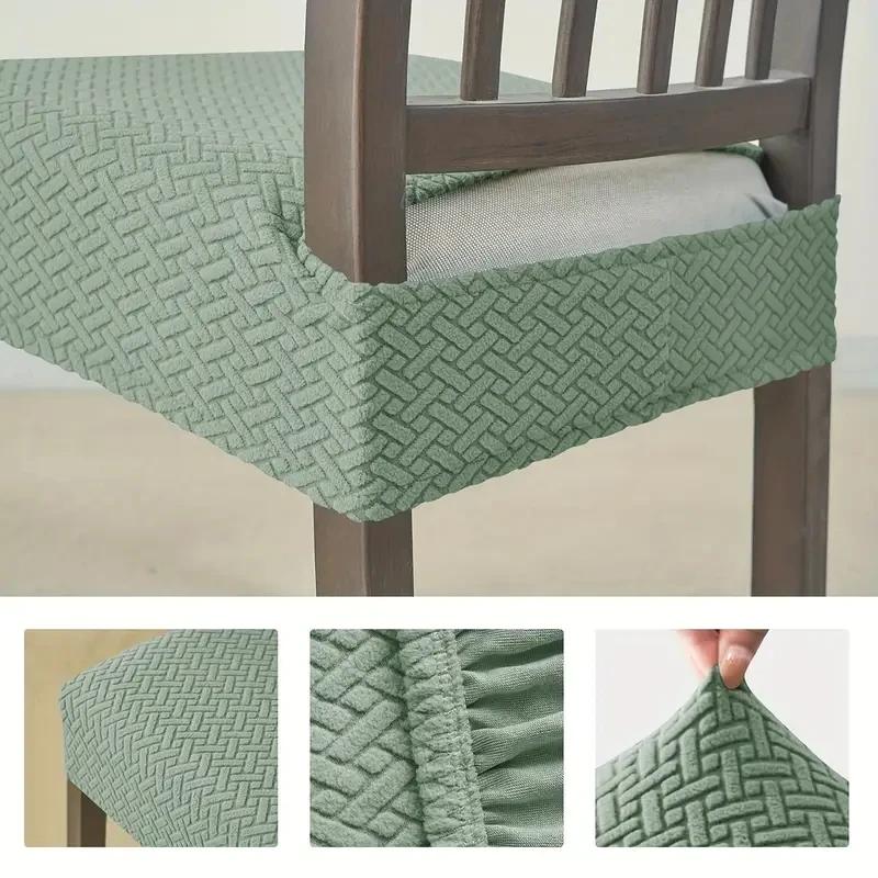 Housse de siège de chaise de salle à manger extensible, en Jacquard, couleur unie, amovible, Anti-po