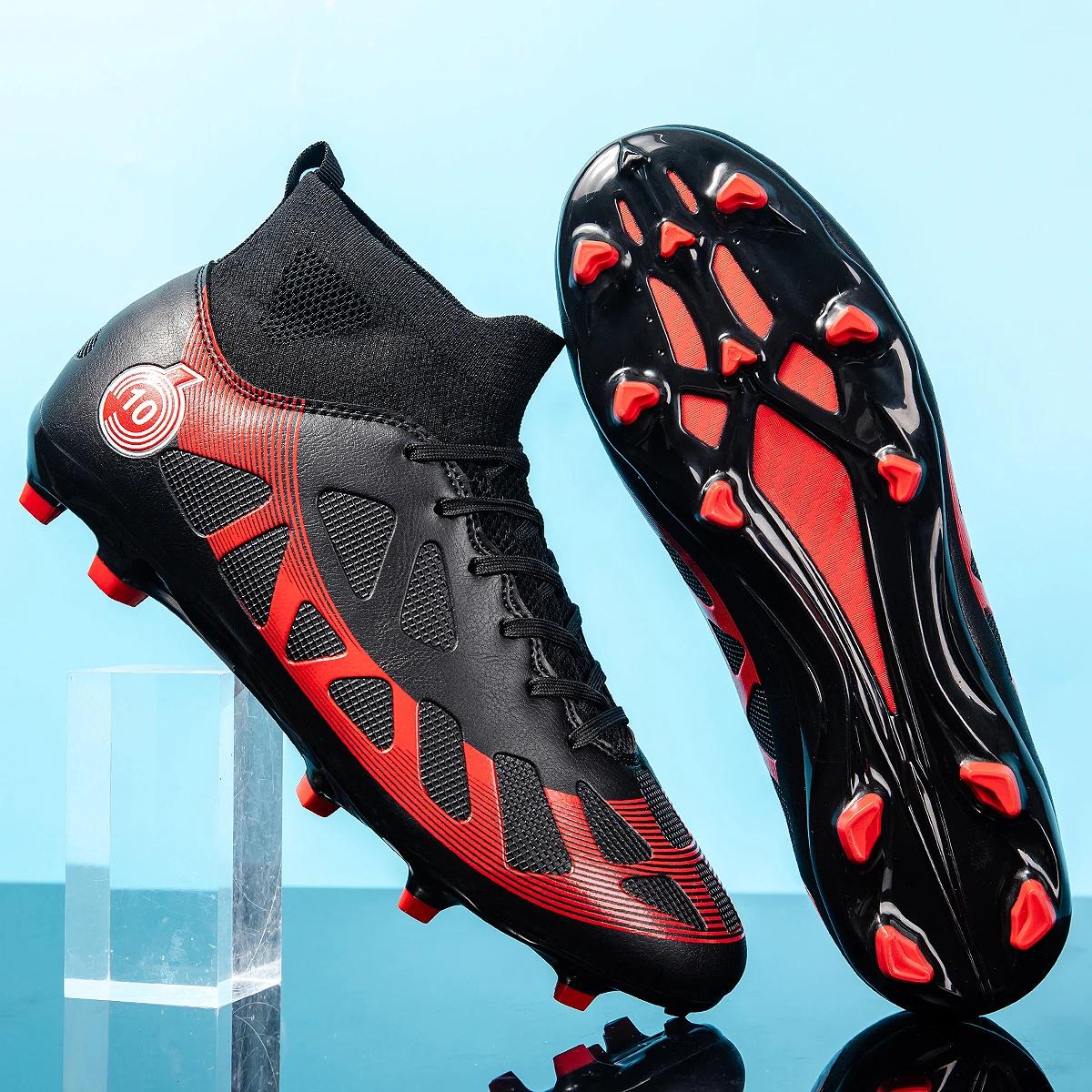 Chaussures football homme professionnelles AG/FG - Bottes montantes pointes longues - Match entraînement gazon
