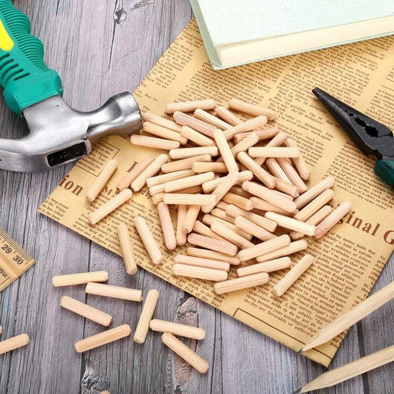 100/50pcs cheville en bois armoire tiroir rond cannelé bois artisanat cheville broches tiges ensembl