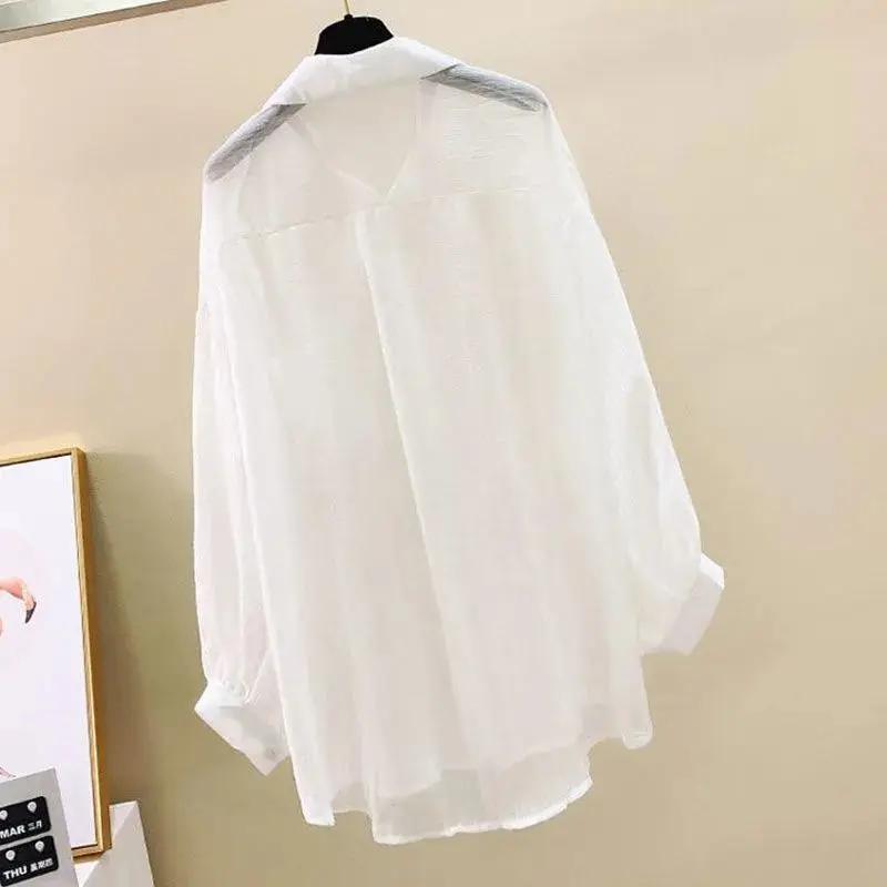 Chemise de protection solaire d'été, Perspective élégante, chemisier fin en mousseline de soie, coré