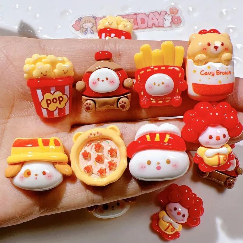 10 pièces dessin animé Pizza lapin frites Flatback résine Cabochon Scrapbooking téléphone accessoire