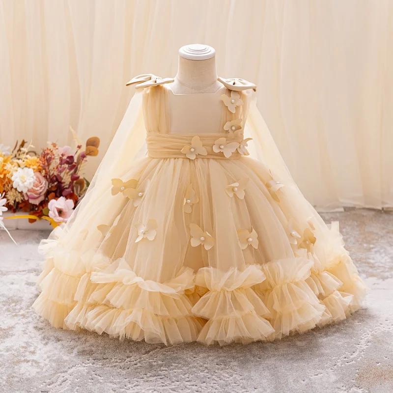 Robe de princesse pour filles de 1 à 5 ans, sans manches, en maille papillon tridimensionnelle, robe