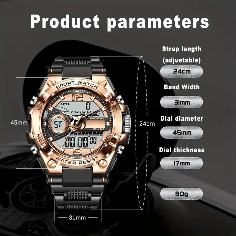 Montre-bracelet militaire numérique en acier pour hommes, horloge à Quartz LED, montre de Sport, gra