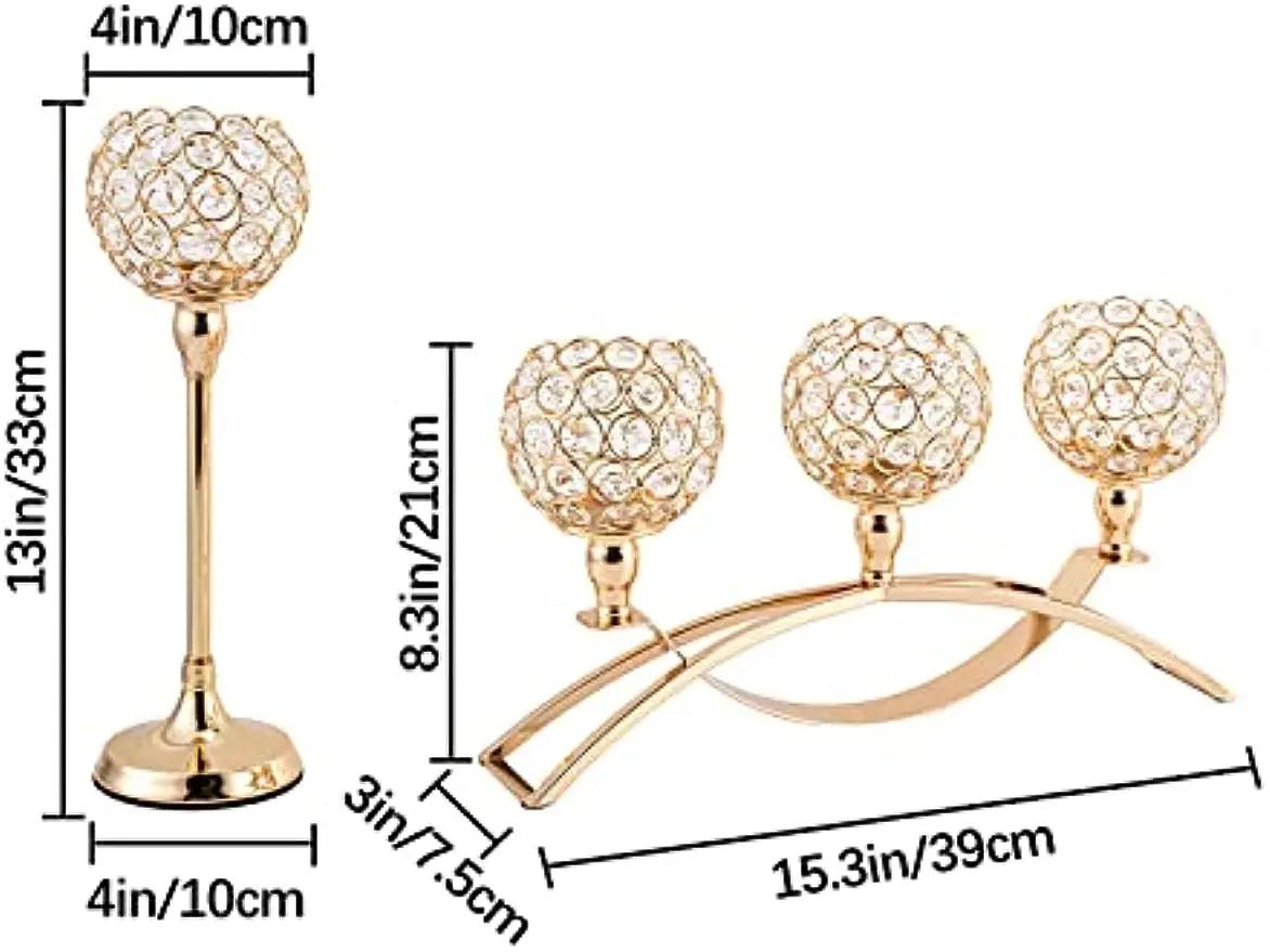 Bougeoirs dorés pour centres de table, photophore ci-après, porte-élabre, 3 bras pour salon, décorat