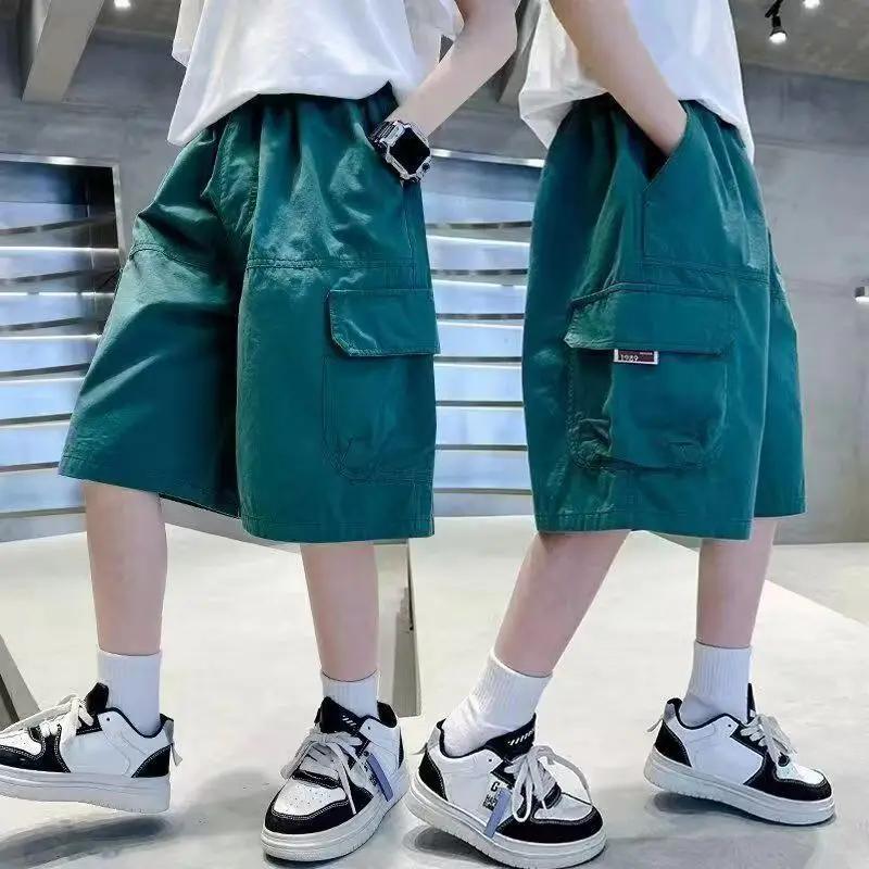 UNITIM Short d'été pour garçons, fin, uni, avec demi-bretelles, décontracté, taille élastique, pour