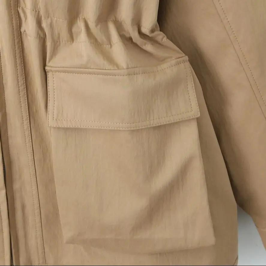 Manteau Safari en Faux Cuir Épissé pour Femme, Veste à Fermeture Éclair, 2 Poches Avant, Taille arti