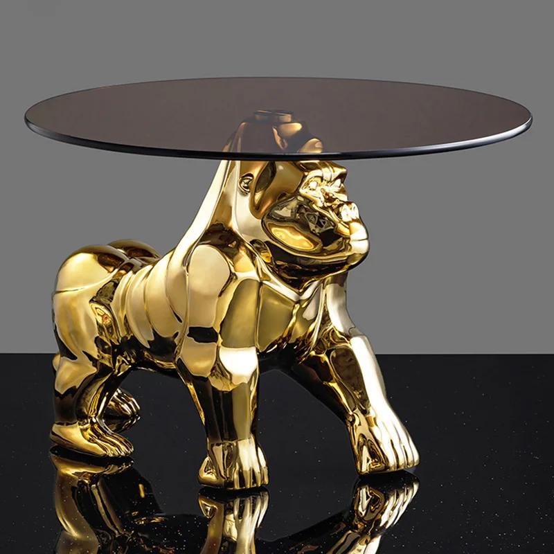 Table Basse Créative en Verre au Design Lumineux de Luxe, Pieuvre, Gorille, Salon, Table d'Appoint d