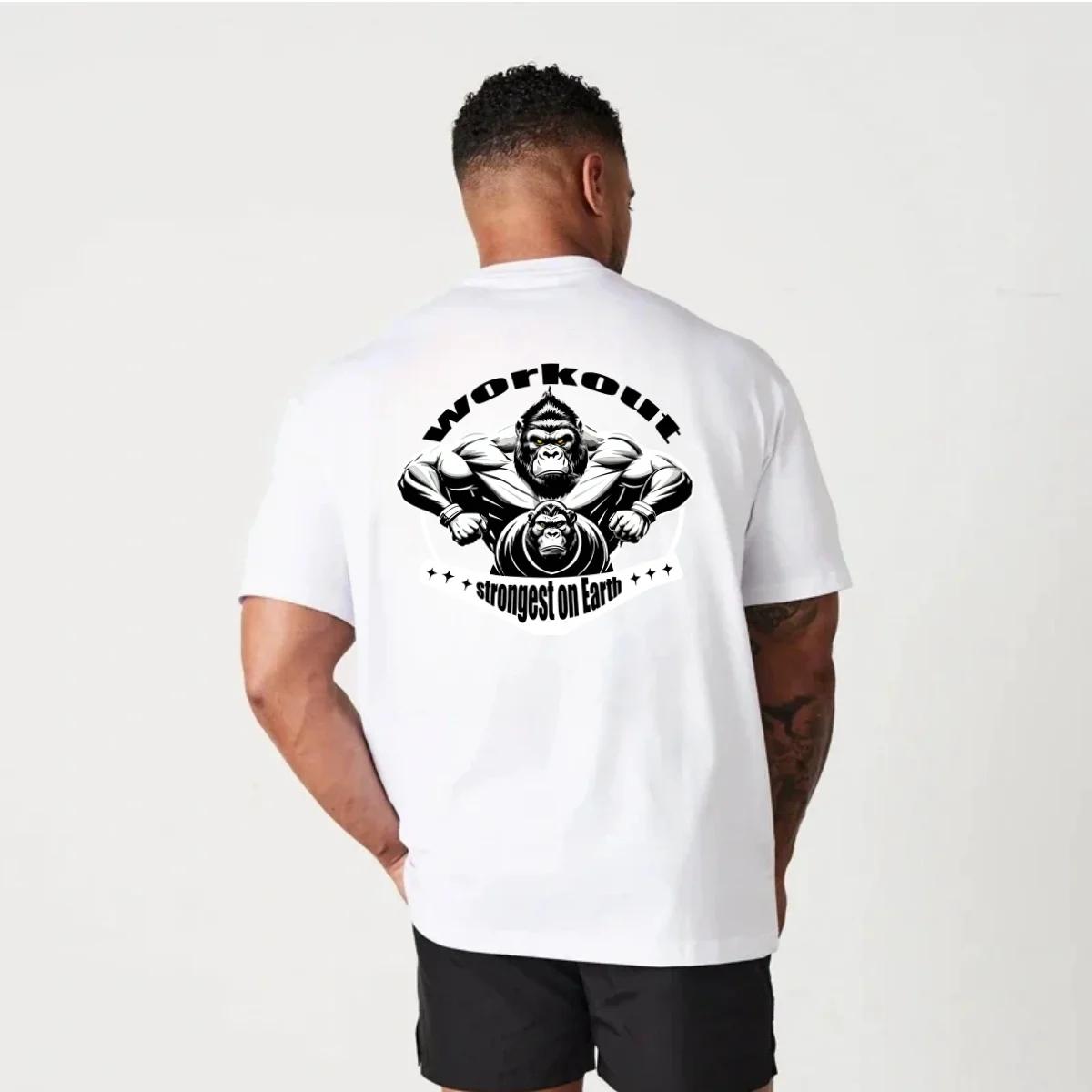 Gym Sport t-shirt hommes coton à manches courtes haut homme entraînement musculation t-shirt