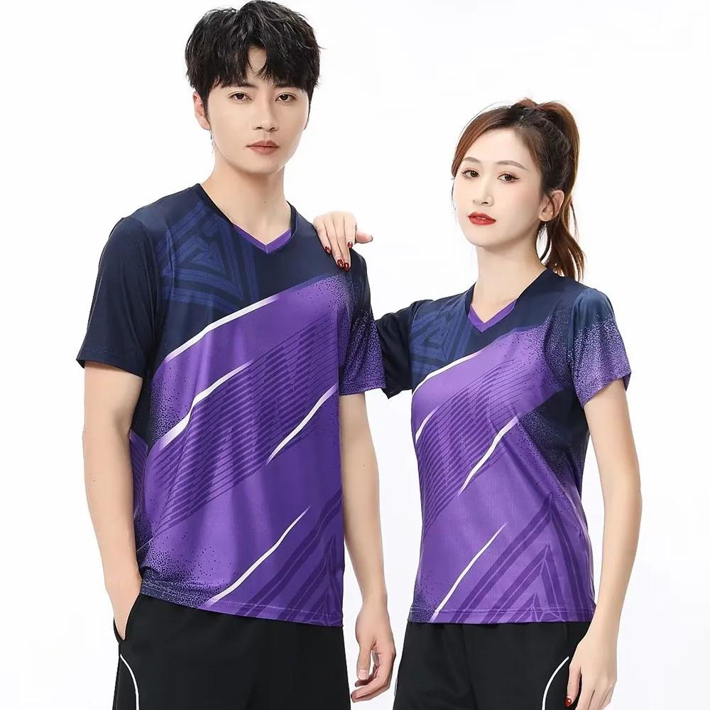 T-shirt de tennis et de ping-pong à séchage rapide pour hommes et femmes, manches courtes, maillot d