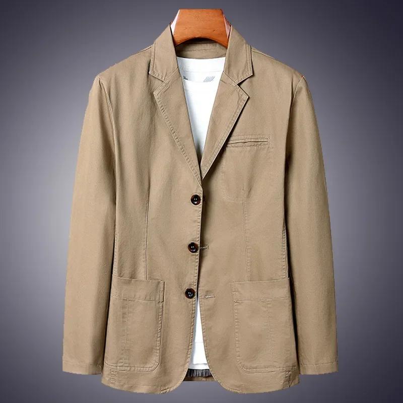 Blazer 100% Coton Tendance Business Uni Coupe Slim Décontracté Travail Coton Style Coréen pour Homme