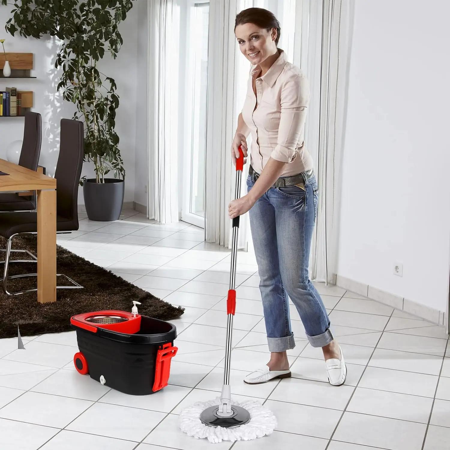 Ensembles de seaux à vadrouille rotative 360 ° Système de nettoyage de sol rotatif avec 3 têtes de