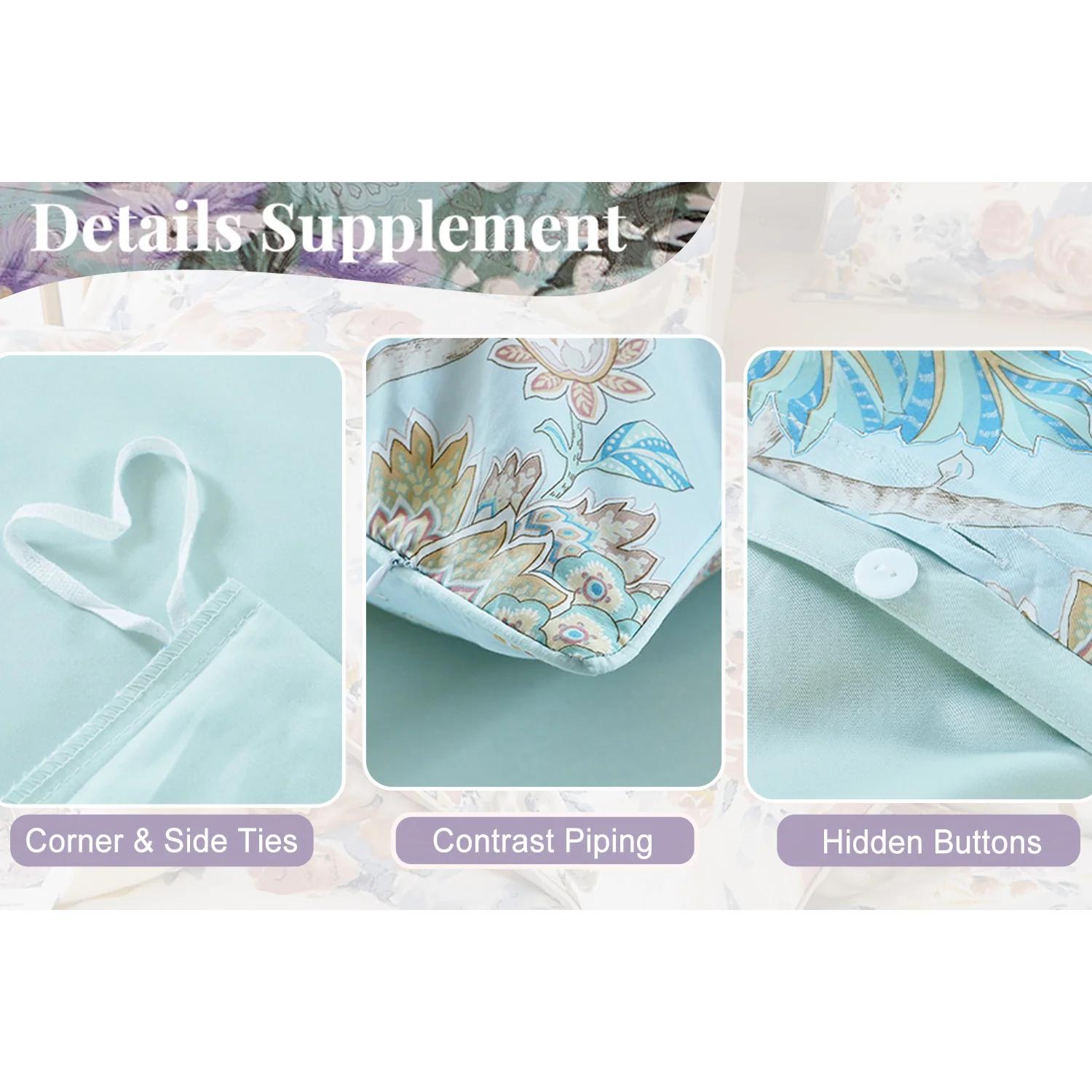 Ensemble de housses de sport en coton égyptien 600 TC 100%, sans noyau, motif floral de jardin bleu