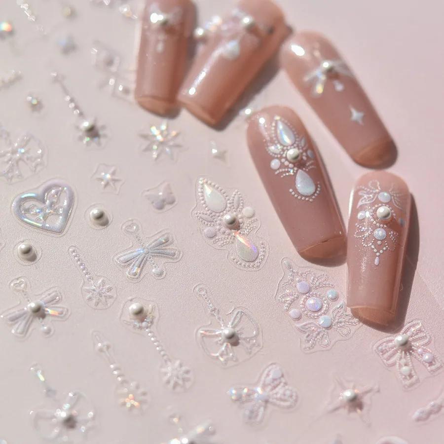 Autocollants pour ongles en cristal et diamant 5D, 1 pièce, stickers de décoration, laser, nœud papi