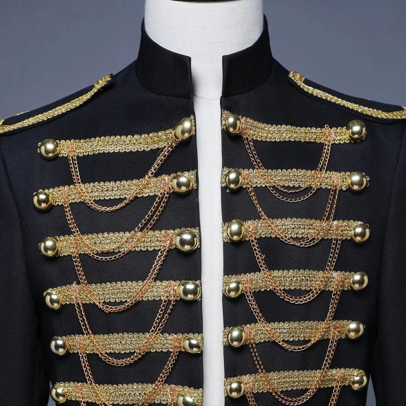 Costume de Prince Steampunk, Veste Militaire à Chaînes et Pompons, Blazer de Chanteur Pop Stars, Ten