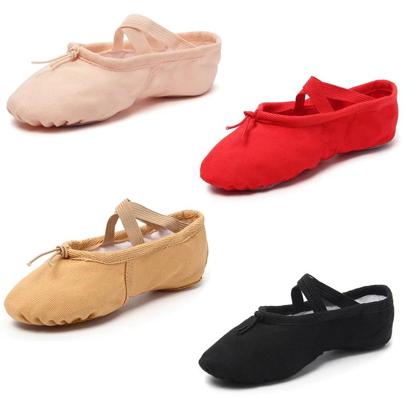 Chaussures de Ballet plates pour filles, ballerines en toile noires et roses, chaussures de danse po