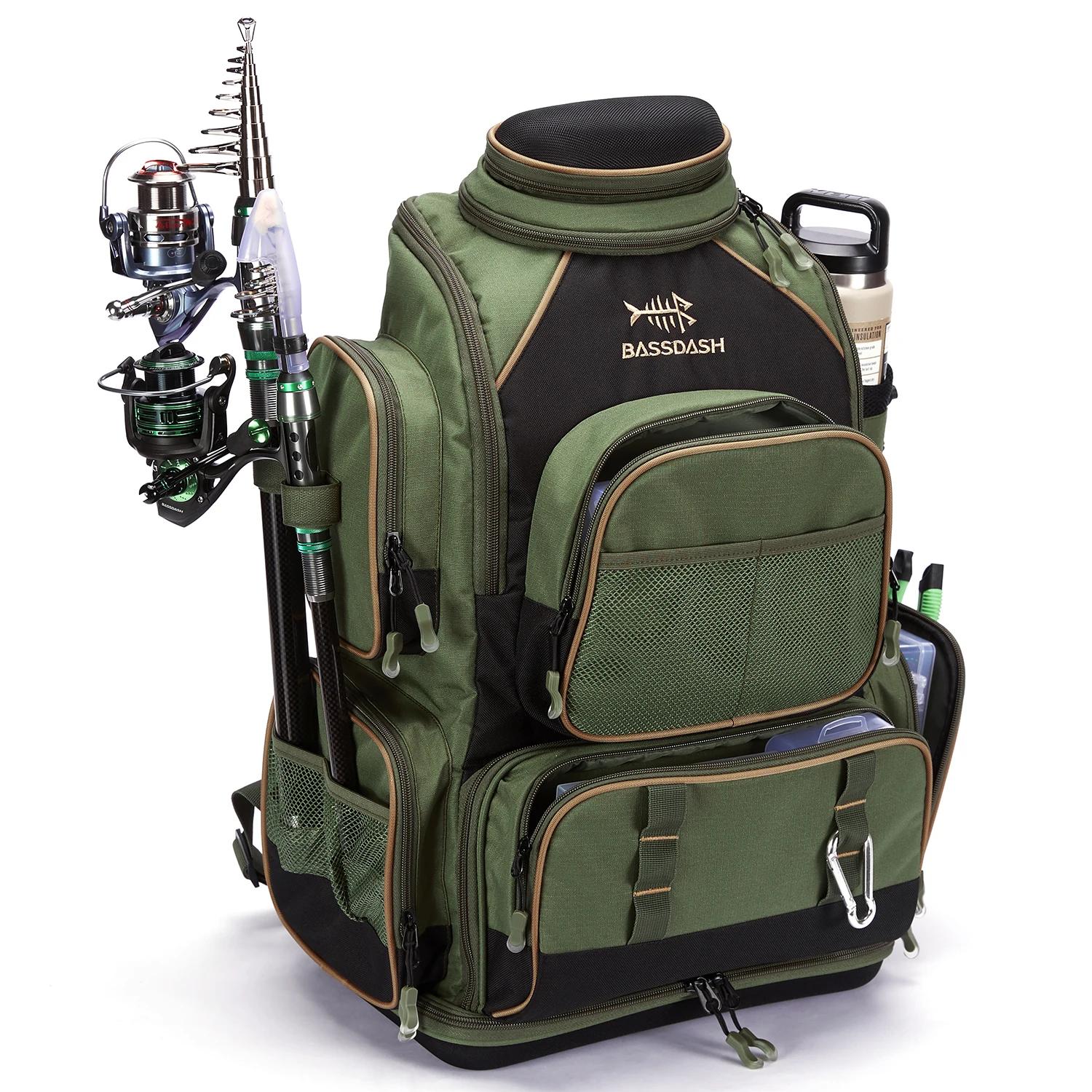 Bassdash-Sac à dos vert armée avec housse de protection contre la pluie, matériel de pêche lancé SD2