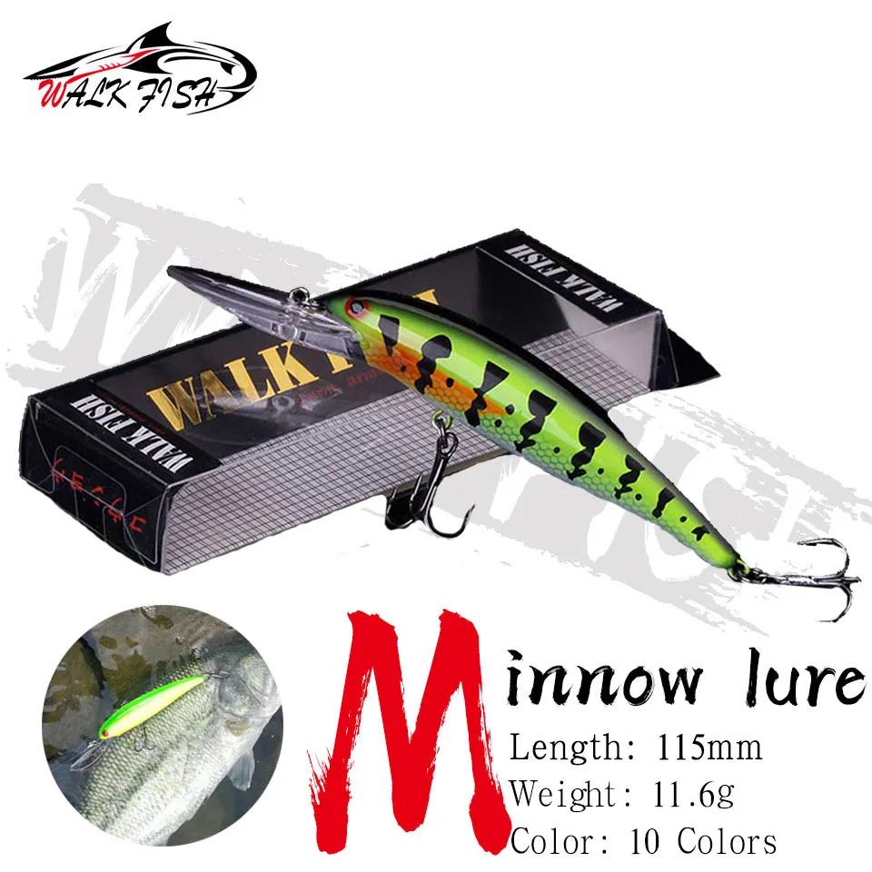 WALK FISH 1 pièces appât dur 115mm 11.6g qualité méné leurre de pêche manivelle Wobble profondeur 3-