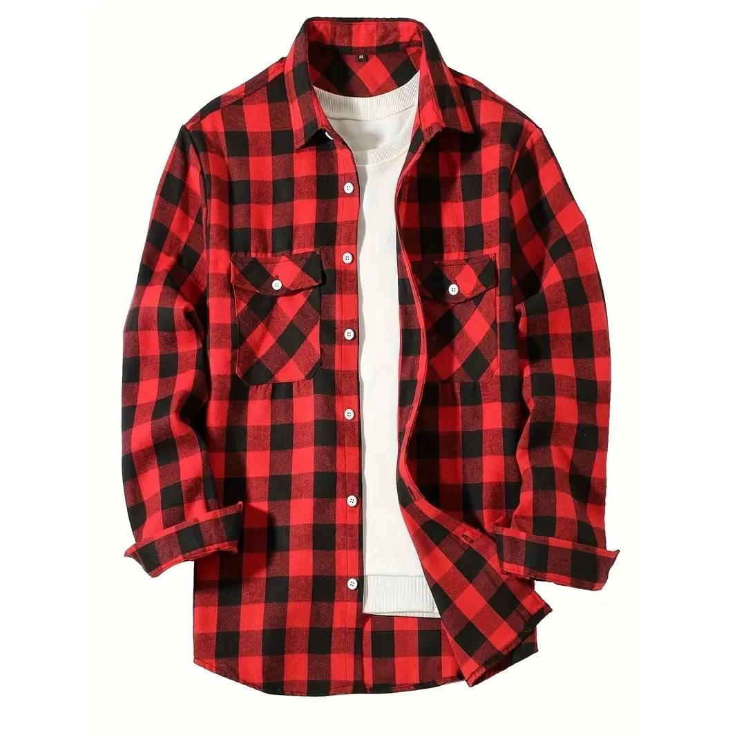 Chemises pour hommes simple boutonnage classique Plaid intelligent décontracté chemise en flanelle à