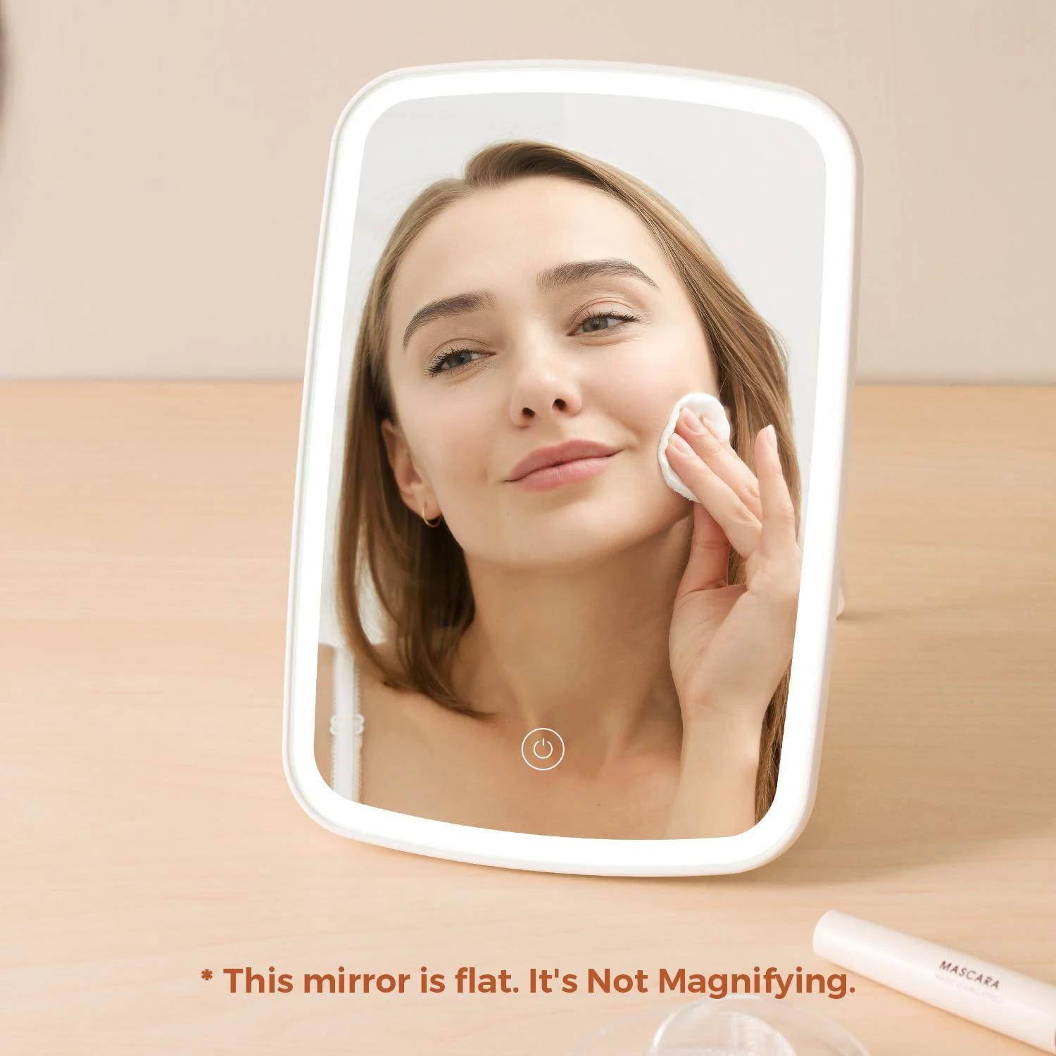 Miroir de maquillage LED avec support de bureau pliant Compact carré voyage cosmétique Portable écla