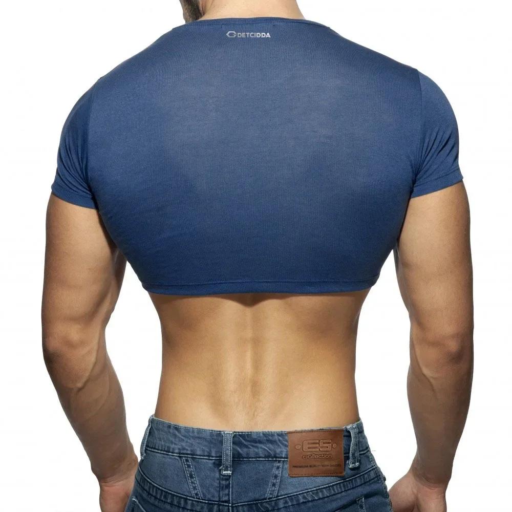 Hommes Sexy haut court coupe ajustée réservoir recadrée gilet musculaire à manches courtes t-shirt c