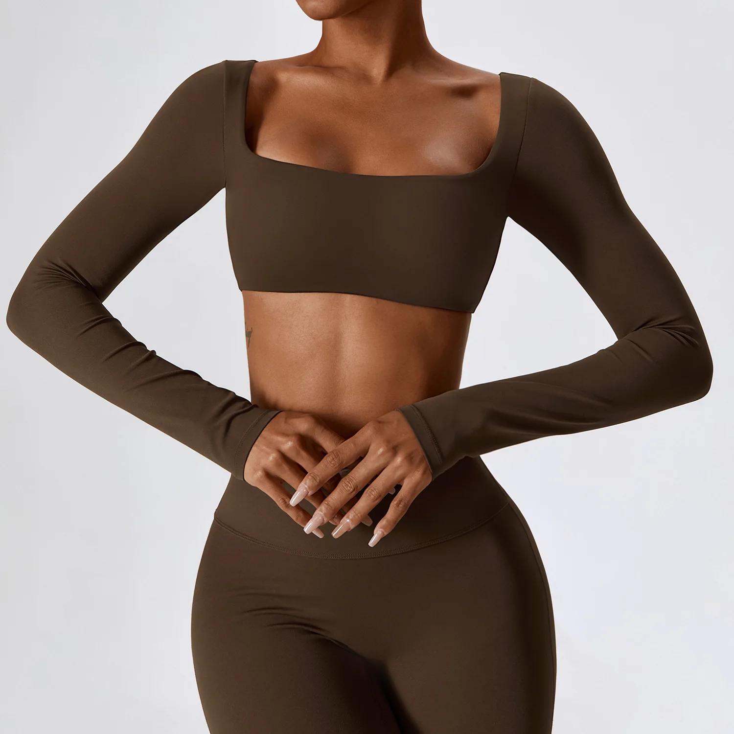 Haut de yoga femme sexy - Chemise sport manches longues court pour fitness et entraînement sportif