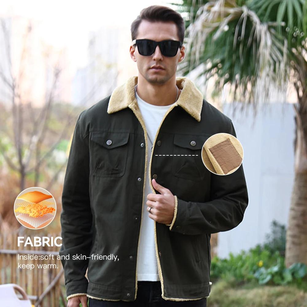 Vestes d'hiver pour hommes, manteau chaud coupe-vent doublé de fausse peau de mouton, Parka noire bo
