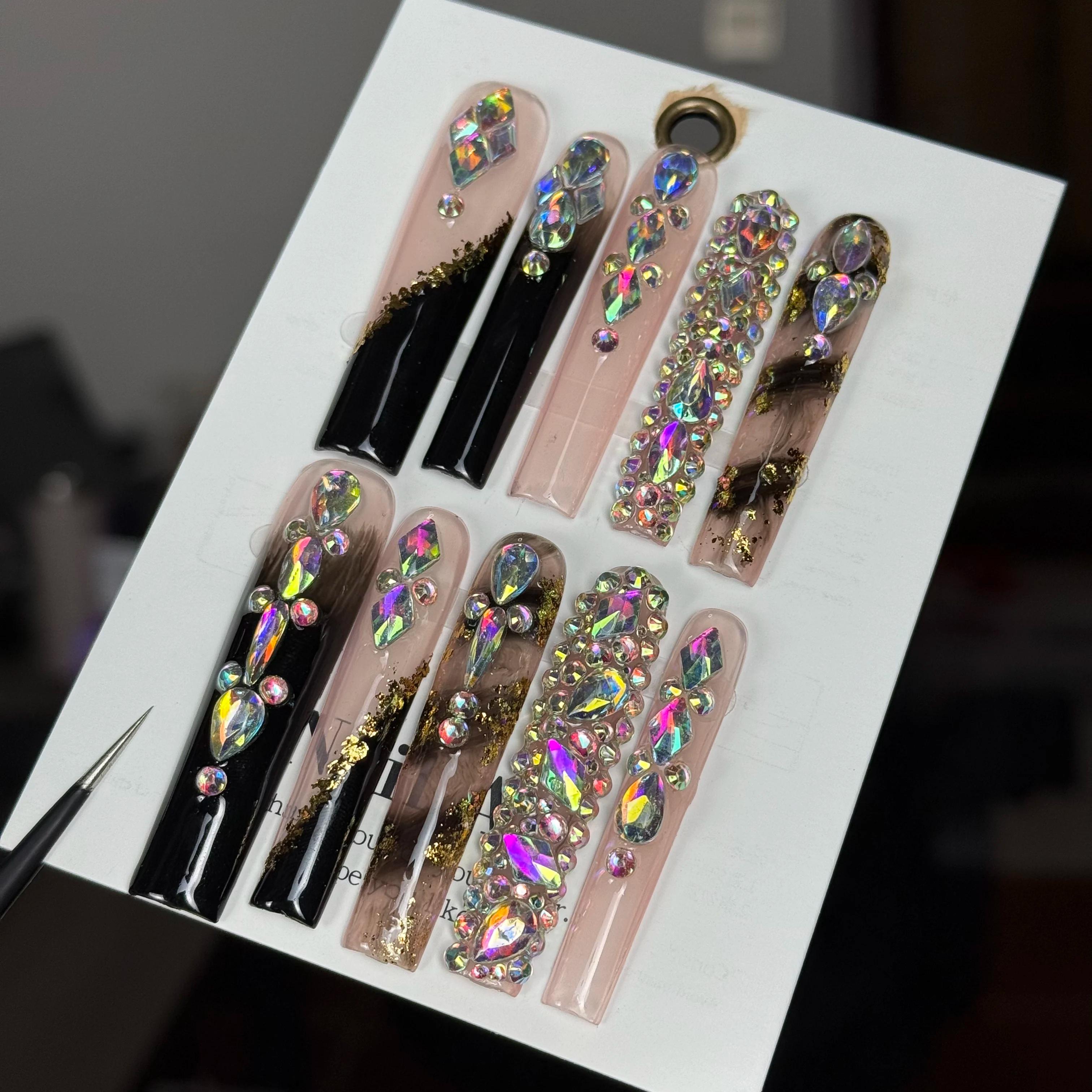 10 pièces style Punk haut de gamme, diamants carrés tridimensionnels peints à la main, diamants à po