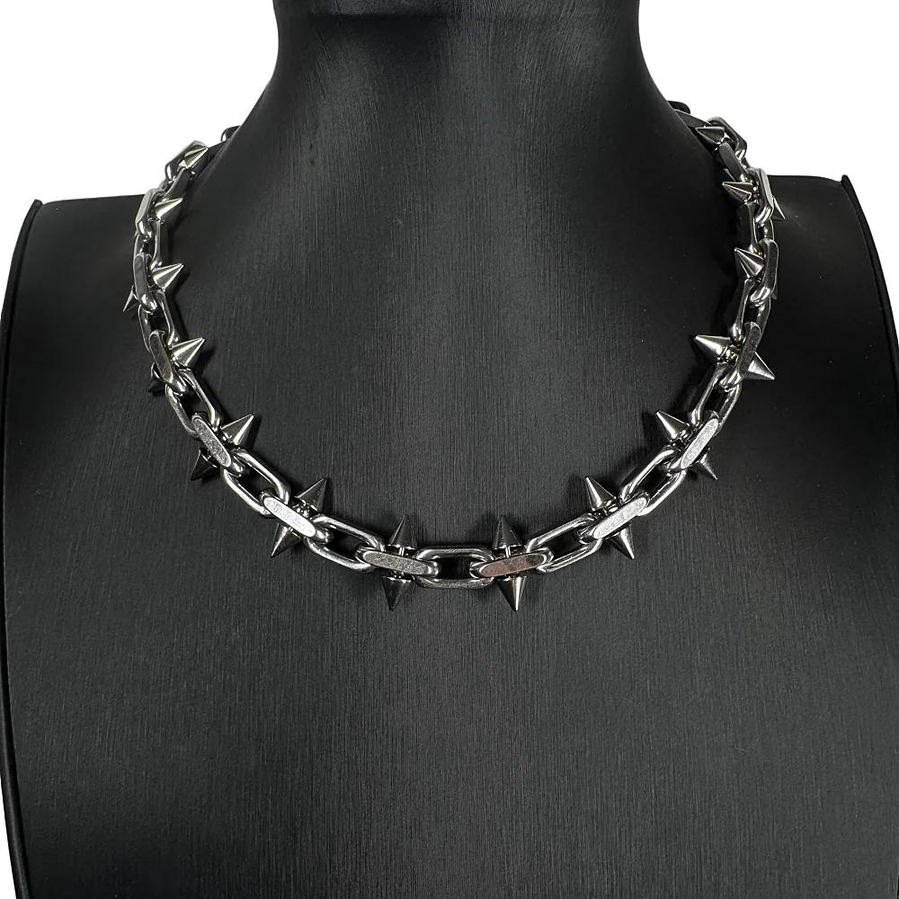 Colliers à pointes en acier titane, style hip-hop gothique punk, collier à chaîne barbelée, pour hom