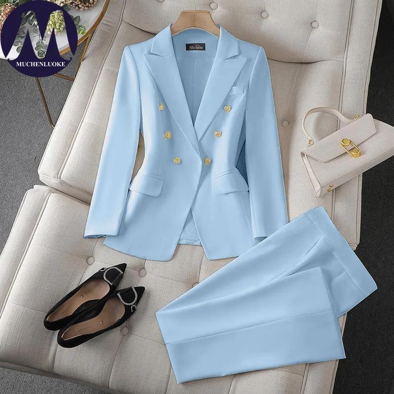 Ensemble deux pièces pour femmes, mode coréenne, blazer à manches longues et pantalon large, tenue d