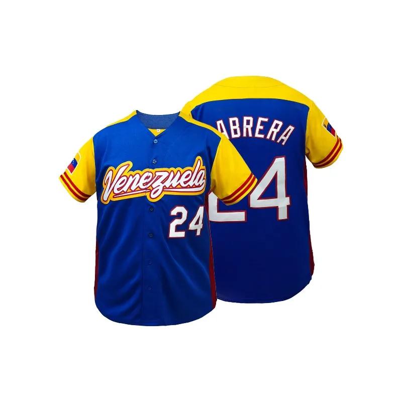 Maillot de baseball respirant pour homme, col en V, manches courtes, broderie « Venezuela », coupe a