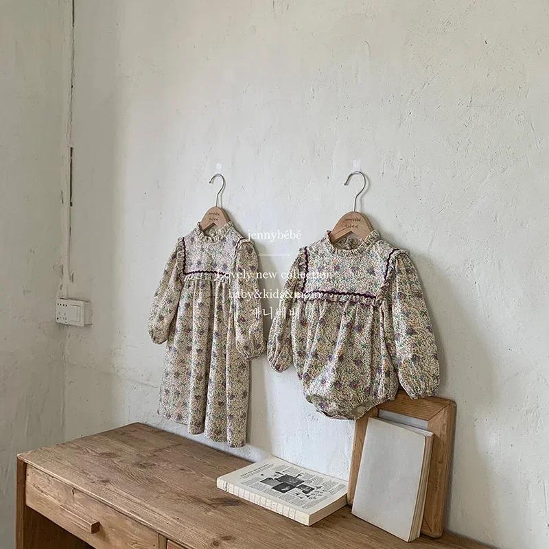 Combinaisons pour bébé fille, vêtements de printemps, Vintage, élégant, à volants floraux, manches l