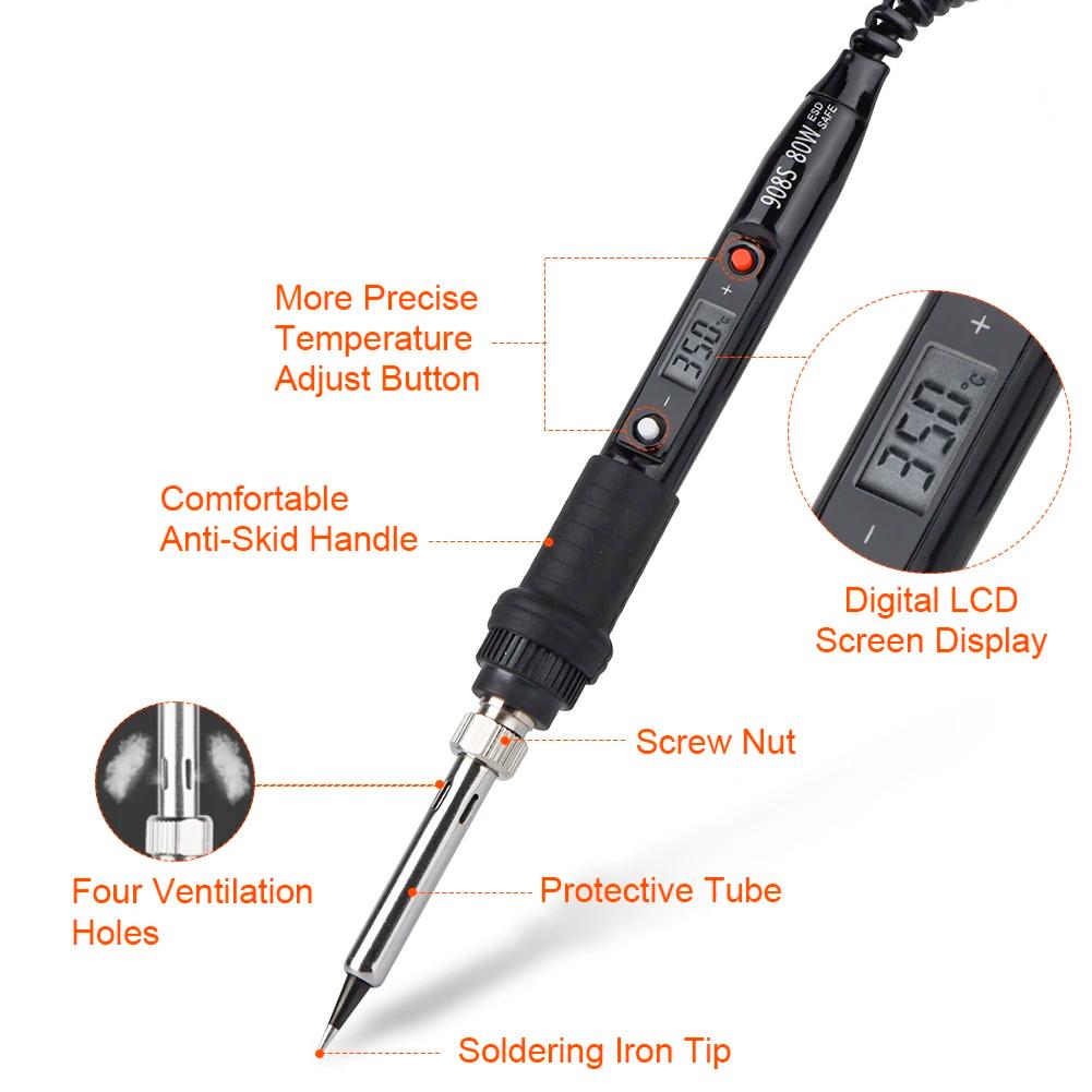 Kit de fer à souder électrique 80W à température réglable 220V 110V, ensemble d'outils de soudage, f
